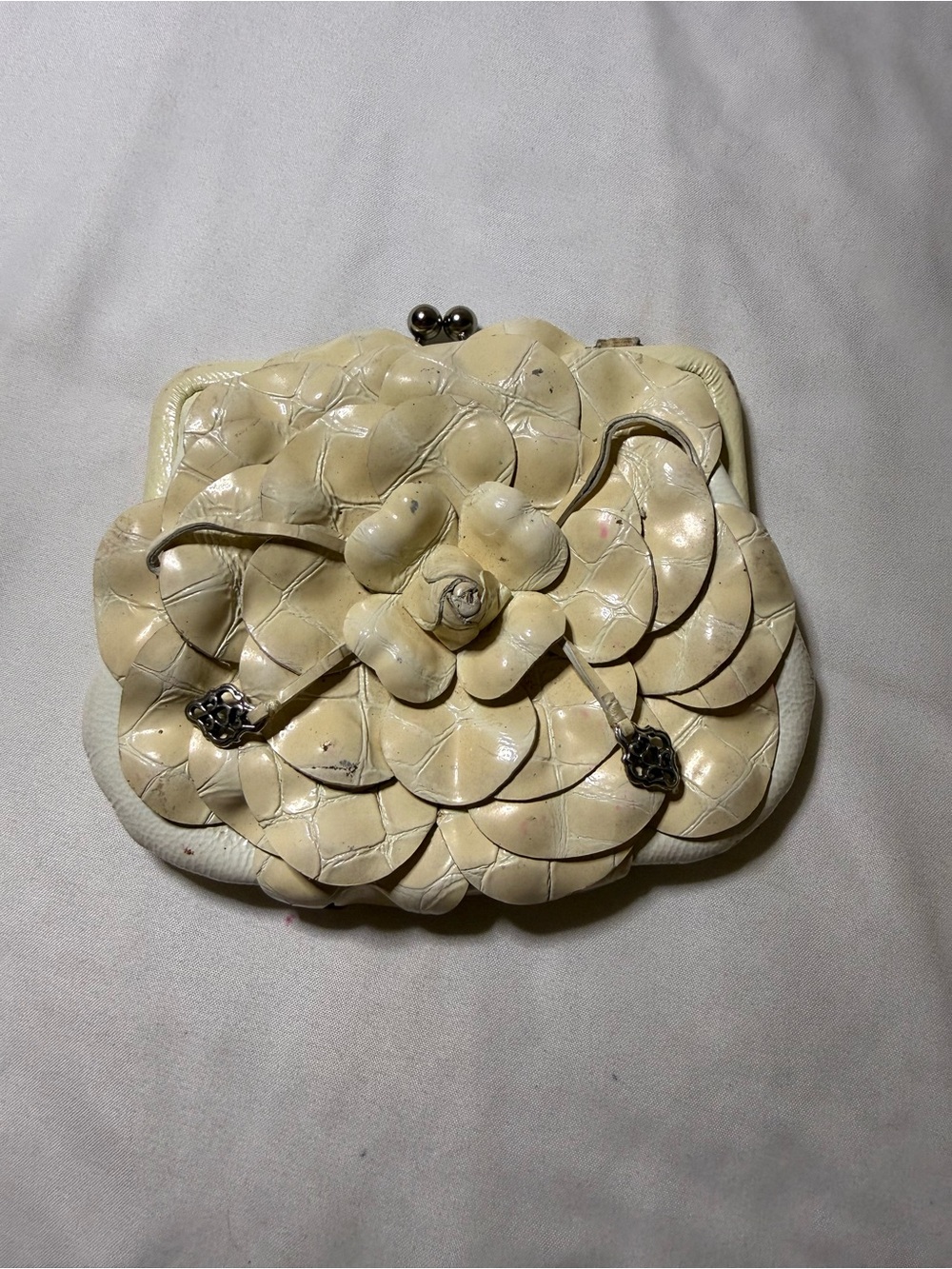 Brighton Cream Floral Appliqué Kiss-Lock Clutch